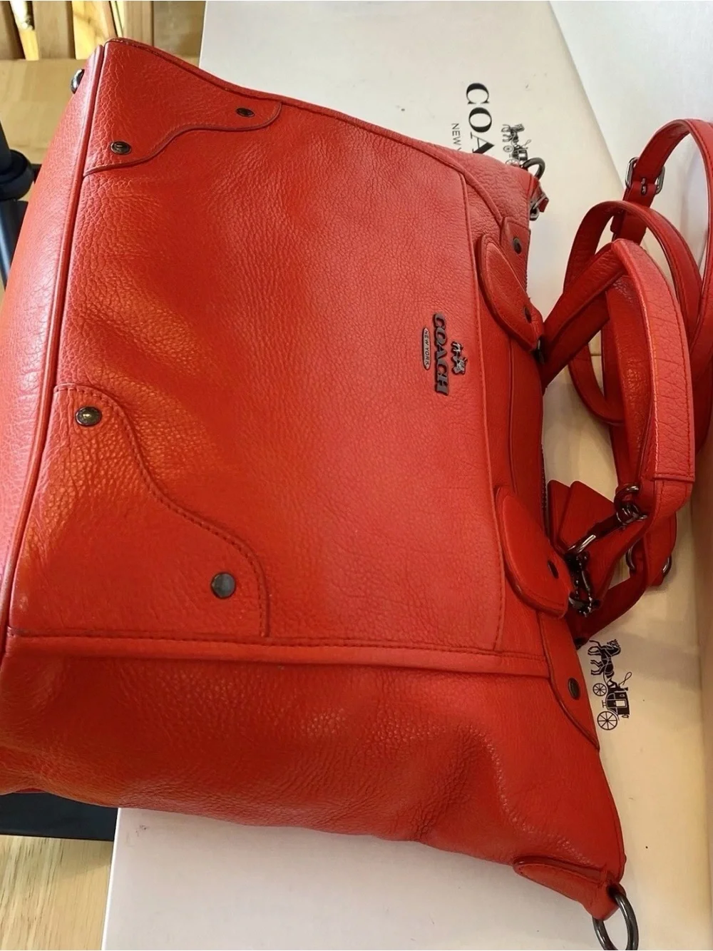 Coach mickie red pebbled Leather Satchel Shoulder crossbody purse w/dust bag